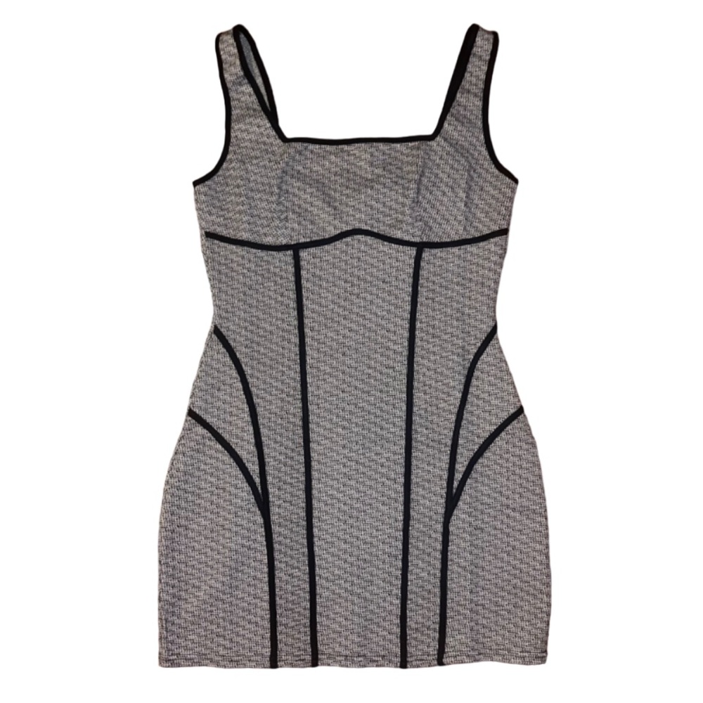 Sparkle Tweed Binding Detail Square Neckline Mini Dress XS Small Medium Large